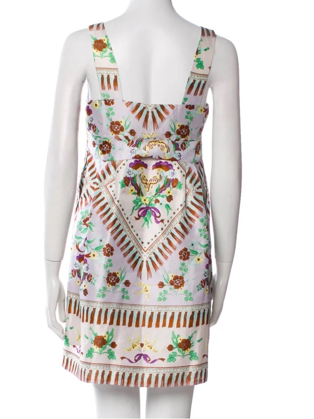 MANOUSH silk printed tropical mini dress sleeveless bow-front $495 - Picture 6 of 7